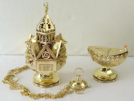 Large Brass Gothic  Thurible and Boat